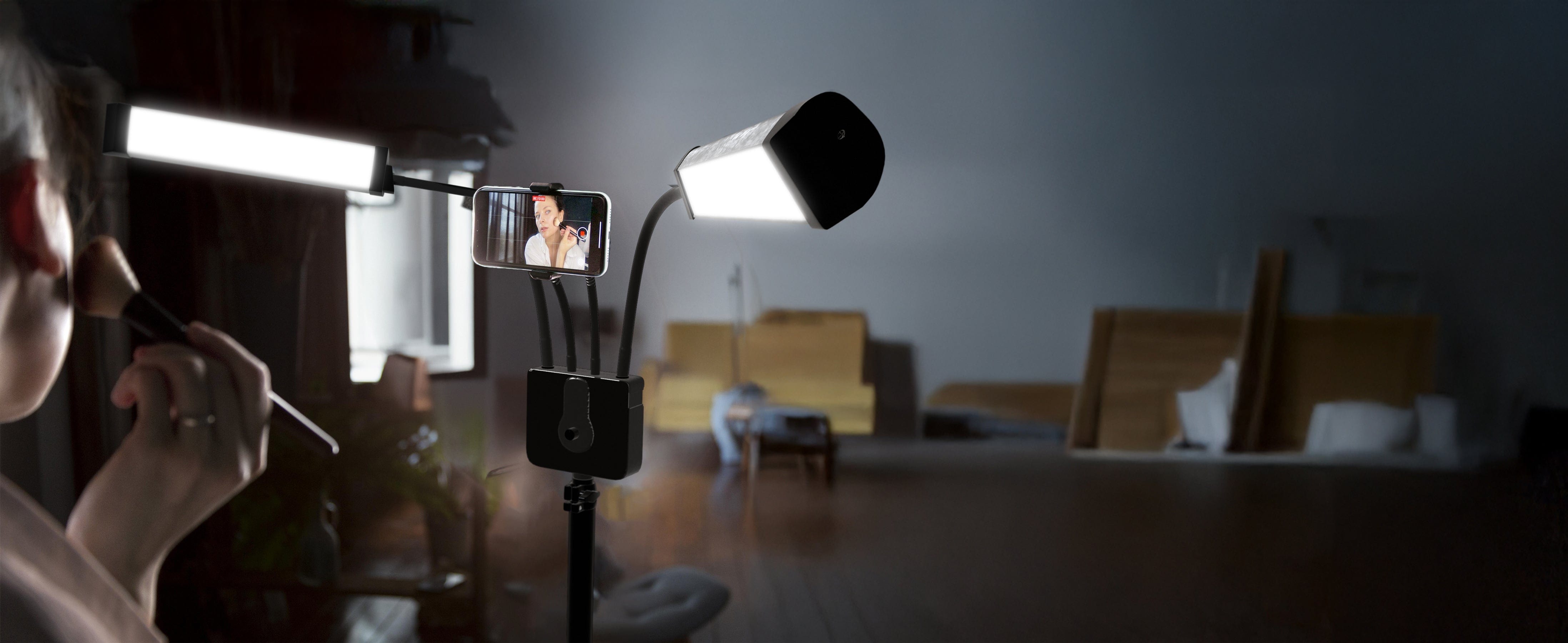 TOYSHI Dual Flexible LED Selfie Light with Phone Holder – Perfect for Makeup, Live Streaming, Vlogging, and More