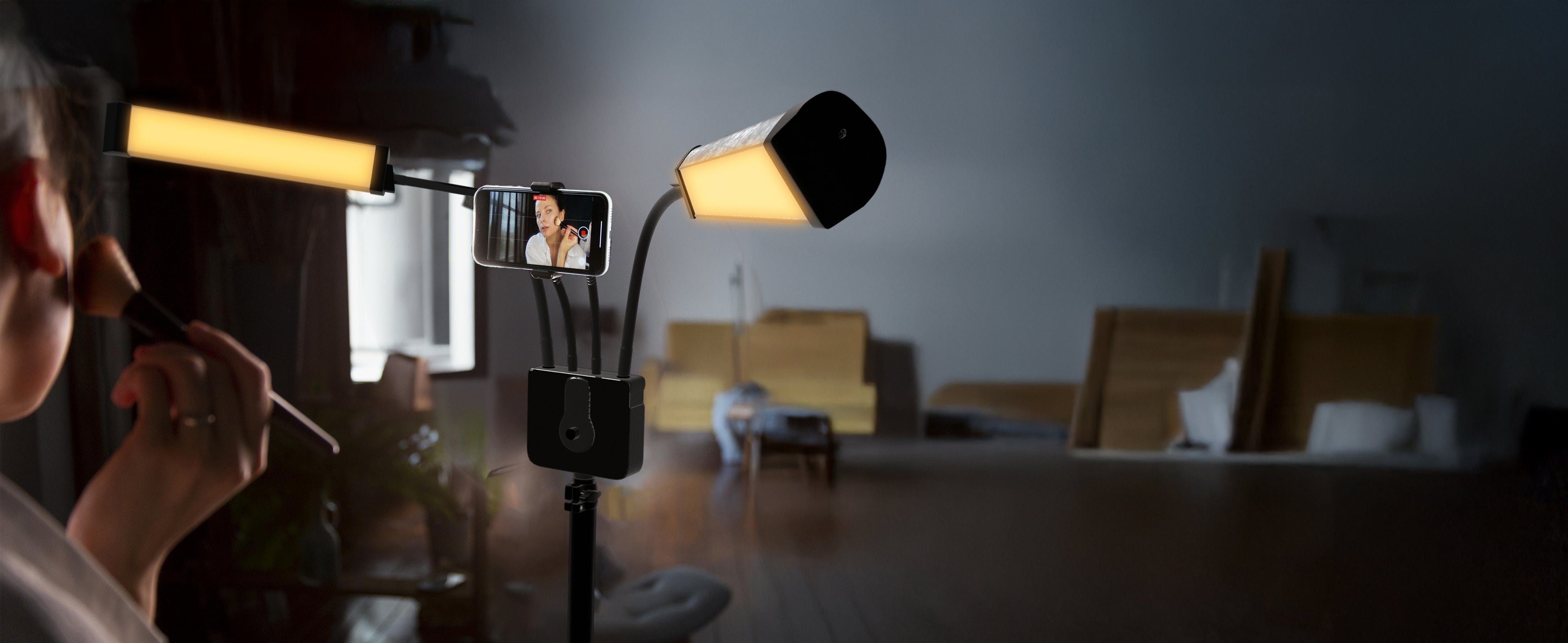 TOYSHI Dual Flexible LED Selfie Light with Phone Holder – Perfect for Makeup, Live Streaming, Vlogging, and More