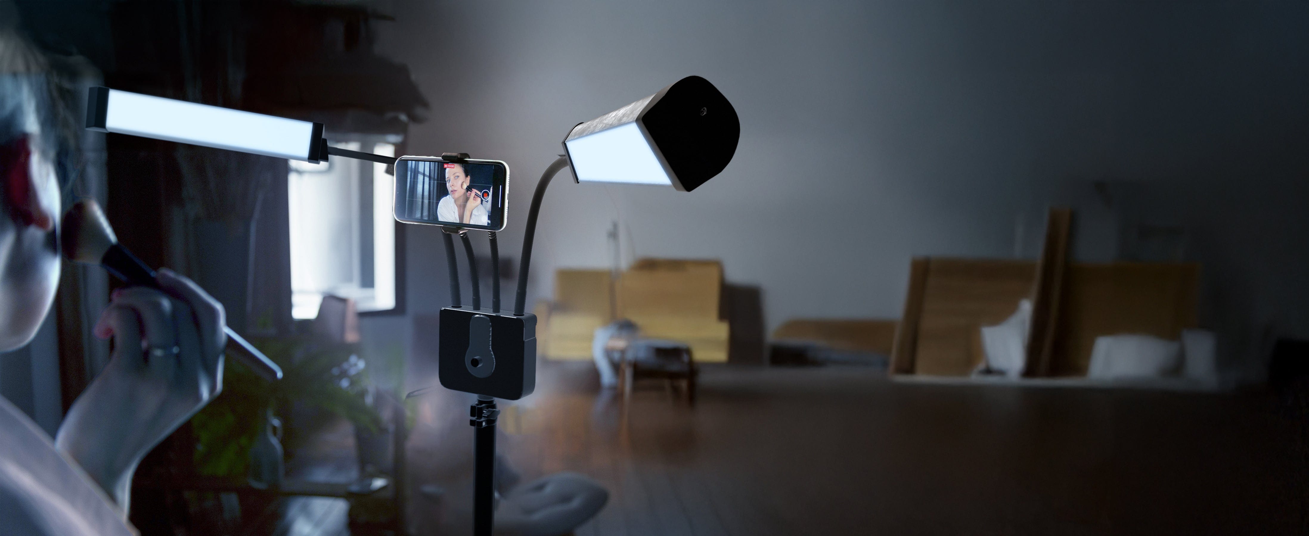 TOYSHI Dual Flexible LED Selfie Light with Phone Holder – Perfect for Makeup, Live Streaming, Vlogging, and More